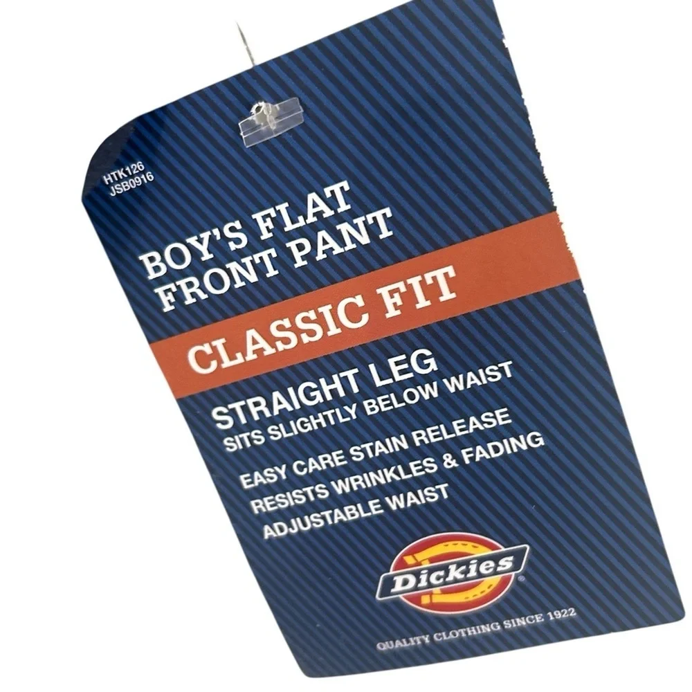 NWT Dickies navy flat front husky straight leg Pants reinforced knees 10 (boys)